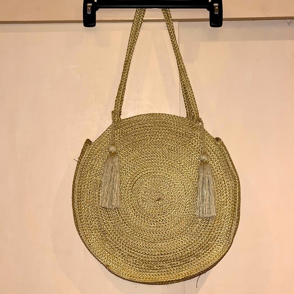 Large round Jute & Polyester shoulder bag made in India